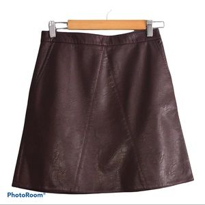Zara Faux Leather Burgundy Mini Skirt Size Small